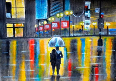 Peinture intitulée "City Romance in the…" par Artbymanjiri, Œuvre d'art originale, Acrylique