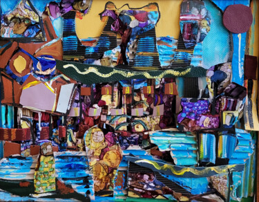 Collages intitulée "Les petites" par Muriel Cayet, Œuvre d'art originale, Collages Monté sur Carton