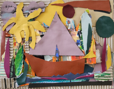 Collages intitulée "Voyage en simplicité" par Muriel Cayet, Œuvre d'art originale, Collages Monté sur Carton