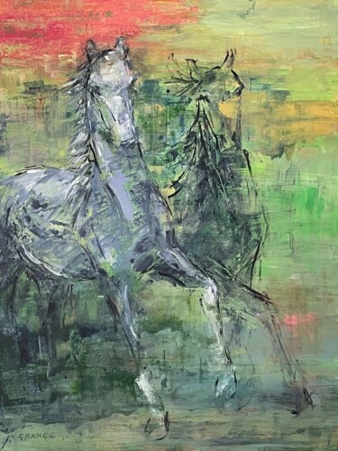 绘画 标题为“les chevaux 3” 由Nathalie Grange, 原创艺术品, 丙烯 安装在木质担架架上