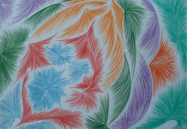 Tekening getiteld "Nébuleuse colorée" door Iakim, Origineel Kunstwerk, Potlood Gemonteerd op Frame voor houten brancard