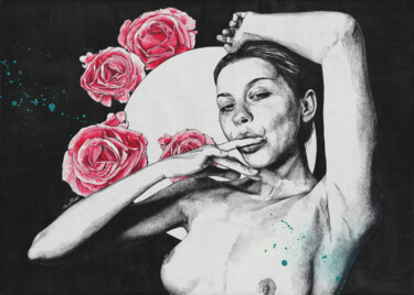 Anhedonia | expressive nude girl with roses Σχέδιο με τίτλο "Anhedonia | express…" από Marco Paludet, Αυθεντικά έργα τέχνης, Μολύβι