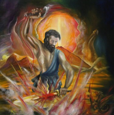 Héphaitos et le feu terrestre✨ élément feu "Héphaitos et le feu…" başlıklı Tablo Claude Maguet tarafından, Orijinal sanat, Petrol