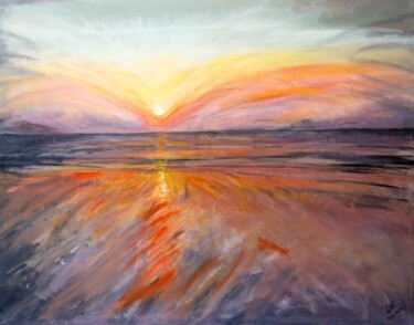 Couché de soleil en Bretagne Malarstwo zatytułowany „Couché de soleil en…” autorstwa Paul Benichou, Oryginalna praca, Akryl Zamontowany na Drewniana rama…