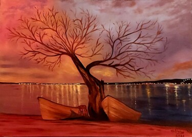 Gölyazıda gün doğumu, sunrise in the lake 绘画 标题为“Gölyazıda gün doğum…” 由Gülay Şimşek, 原创艺术品, 颜料