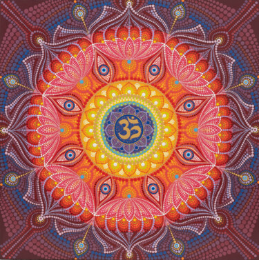 Картина под названием "Aum and 8 lotuses" - Kseniia Makliuchenko, Подлинное произведение искусства, Акрил