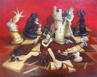 Peinture intitulée "Echec - Que se pass…" par Matray Marie-Christine, Œuvre d'art originale, Huile