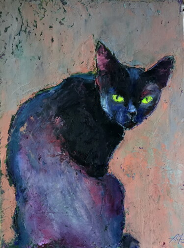 Malarstwo zatytułowany „Witches Cat” autorstwa Lena Ru, Oryginalna praca, Pastel