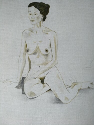 图画 标题为“Woman, sitting on s…” 由Lynda Rosemarie Stevens, 原创艺术品, 铅笔