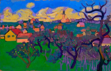 Spring in Stanylia Painting titled "Spring in Stanylia" by Mykola Kozlovskyi, Original Artwork, Oil Mounted on Cardboard