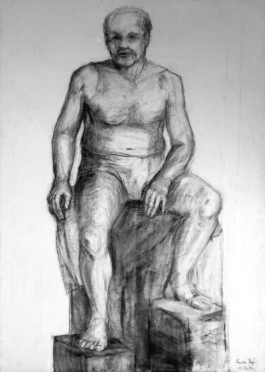 图画 标题为“Man on Podium” 由Pamela Rys, 原创艺术品, 木炭