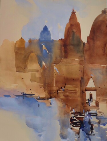 Painting titled "Float into devotion" by Prashant Prabhu, Original Artwork, Watercolor