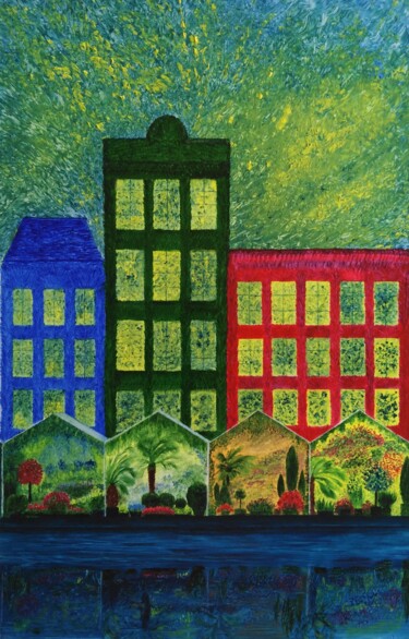 Painting titled "AMSTERDAM marché au…" by Véronique Lenfant, Original Artwork, Oil