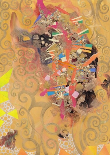 Golden Sunset Collages titled "Golden Sunset" by Lynda Rosemarie Stevens, Original Artwork, Collages