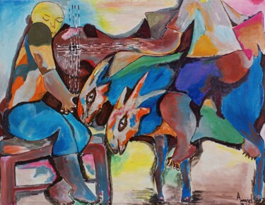绘画 标题为“Cattle breeders and…” 由Jafeth Moiane, 原创艺术品, 丙烯