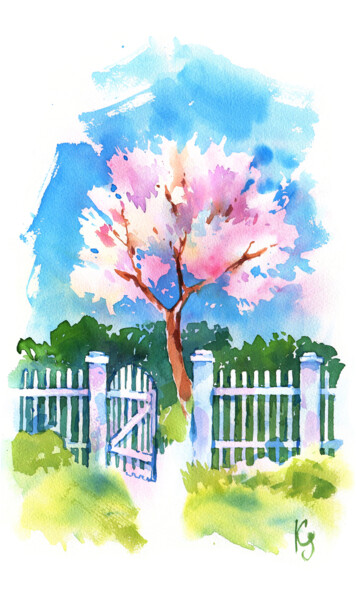 Painting titled "Spring. Blooming ap…" by Ksenia Selianko, Original Artwork, Watercolor