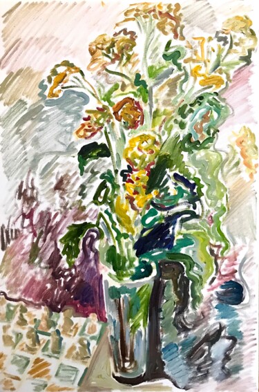 Pintura intitulada "Chess and flowers /…" por Elizaveta Selezneva, Obras de arte originais, Óleo
