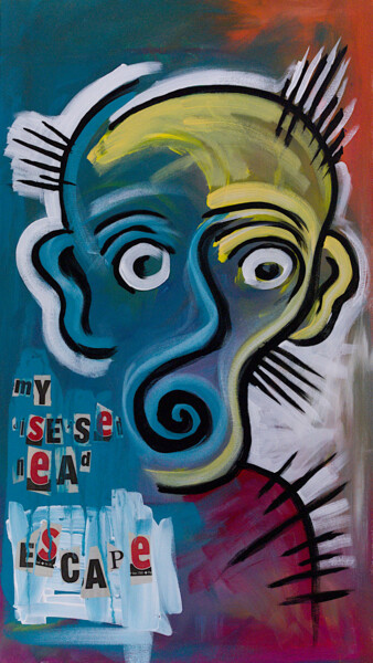 Painting titled "Escape Artist" by Simon Houlton, Original Artwork, Acrylic Mounted on Wood Stretcher frame