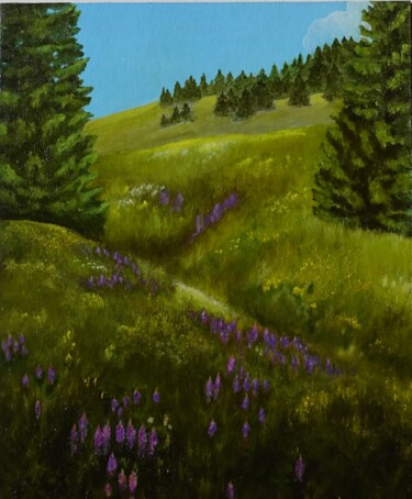 Painting titled "Mountain morning" by Kvantaliani, Original Artwork, Oil