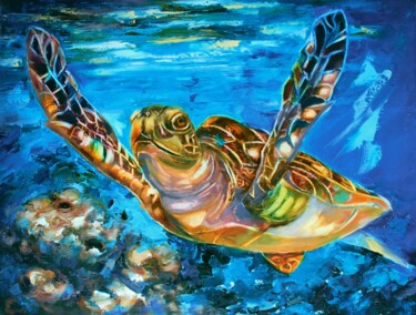 Painting sea turtle art seascape. Paintings of wildlife. 绘画 标题为“Painting sea turtle…” 由Lyudmila Knyazeva, 原创艺术品, 油