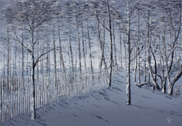 Painting titled "Pins,  en rouge et…" by Christian Naura, Original Artwork, Oil Mounted on Wood Stretcher frame