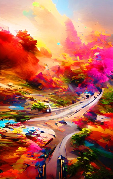 Digital Arts titled "COLOURFUL ROAD 4" by Mahesh Tolani, Original Artwork, Digital Painting