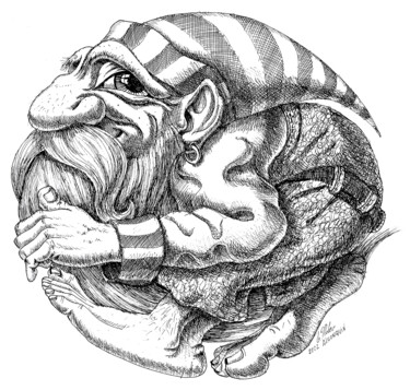 Σχέδιο με τίτλο "Algonquin Dwarf" από Victor Molev, Αυθεντικά έργα τέχνης, Μελάνι