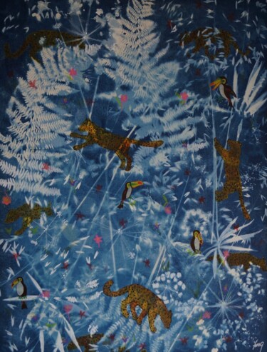 Peinture intitulée "Les panthères" par Isabelle Zwang, Œuvre d'art originale, Aquarelle Monté sur Châssis en bois