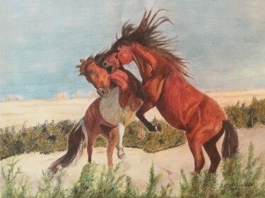 Peinture intitulée "COMBAT ENTRE ALEZAN…" par Jacques Tafforeau, Œuvre d'art originale, Aquarelle