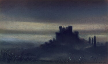 La Colline au Château Peinture intitulée "La Colline au Châte…" par Henri Eisenberg, Œuvre d'art originale, Pastel Monté sur Carton
