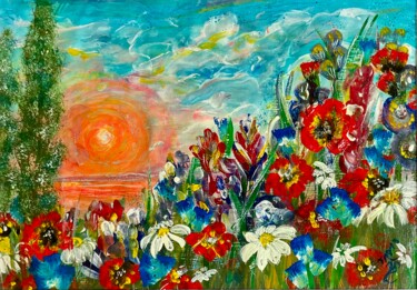 Flowers 1 Peinture intitulée "Flowers 1" par Tanja Olsson, Œuvre d'art originale, Acrylique Monté sur Autre panneau rigide
