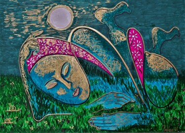 图画 标题为“Femme sacrée des ma…” 由Palmo, 原创艺术品, 标记 安装在其他刚性面板上