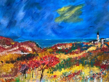Painting titled "Vue des jardins de…" by Beatrice Chappelon, Original Artwork, Acrylic Mounted on Cardboard