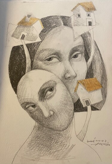 图画 标题为“Mujer II” 由Hector Acevedo, 原创艺术品, 铅笔