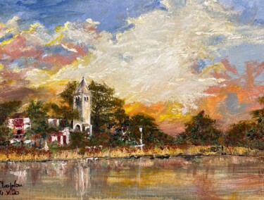 Painting titled "Ile Barbe lyon" by Beatrice Chappelon, Original Artwork, Acrylic Mounted on Wood Stretcher frame