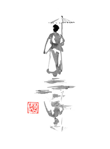 图画 标题为“geisha reflection” 由Péchane, 原创艺术品, 水彩