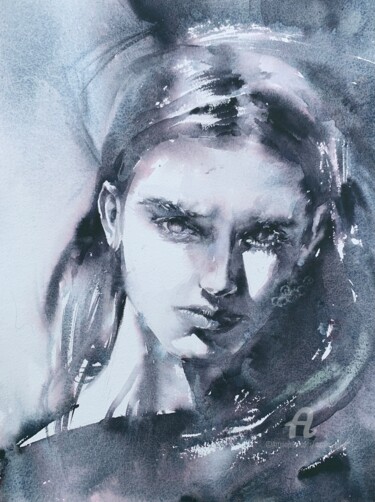 Peinture intitulée "Black & white cinem…" par Oxana Luky, Œuvre d'art originale, Aquarelle