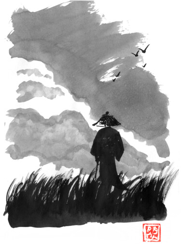 图画 标题为“samurai in the prai…” 由Péchane, 原创艺术品, 水彩