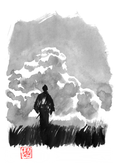 图画 标题为“walking samurai in…” 由Péchane, 原创艺术品, 水彩