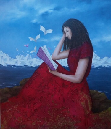 Peinture intitulée "Liseuse" par Katy Becchia Sala, Œuvre d'art originale, Huile