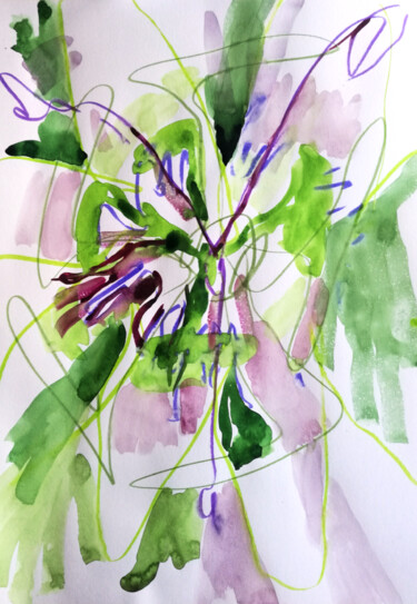 Картина под названием "Passion fruit flower" - Yuliya Bardun, Подлинное произведение искусства, Акварель
