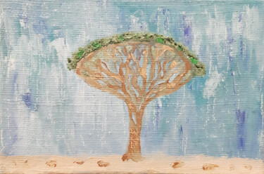 Dragon blood tree (oil painting with gold leaf) Painting titled "Dragon blood tree (…" by Poly, Original Artwork, Oil Mounted on Wood Panel