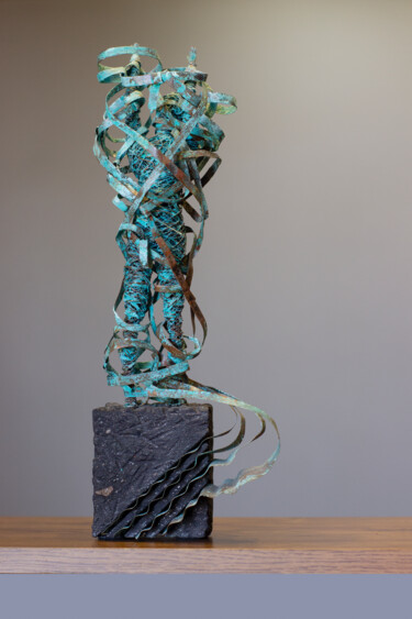 Mess (38x13x9 1.3kg brass, tufa) Sculpture titled "Mess (38x13x9 1.3kg…" by Karen Axikyan, Original Artwork, Metals