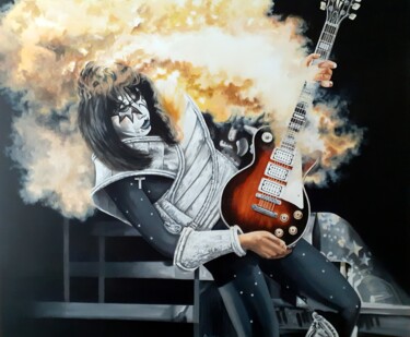 绘画 标题为“Ace Frehley (KISS)” 由August Di Lena, 原创艺术品, 丙烯 安装在木质担架架上