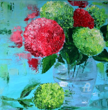 绘画 标题为“Hydrangeas” 由Julia Velyka, 原创艺术品, 丙烯 安装在木质担架架上