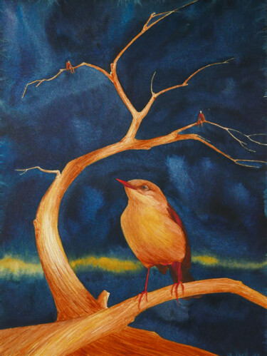 Painting titled "Golden tree with go…" by Karina Danylchuk, Original Artwork, Watercolor