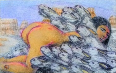 Desenho intitulada "The Terrible Plague…" por Edwin Loftus, Obras de arte originais, Pastel