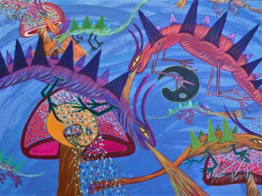 「My Dancing Dragons」というタイトルの絵画 Arlette Stellaによって, オリジナルのアートワーク, アクリル