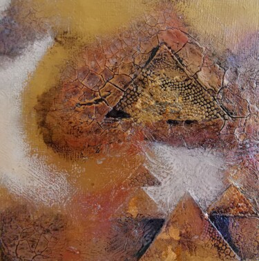 Copper Triangles on White Surface Collages titled "Copper Triangles on…" by Lynda Rosemarie Stevens, Original Artwork, Collages