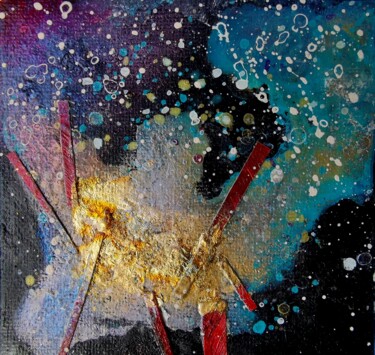 Collages titled "Red rods within neb…" by Lynda Rosemarie Stevens, Original Artwork, Collages